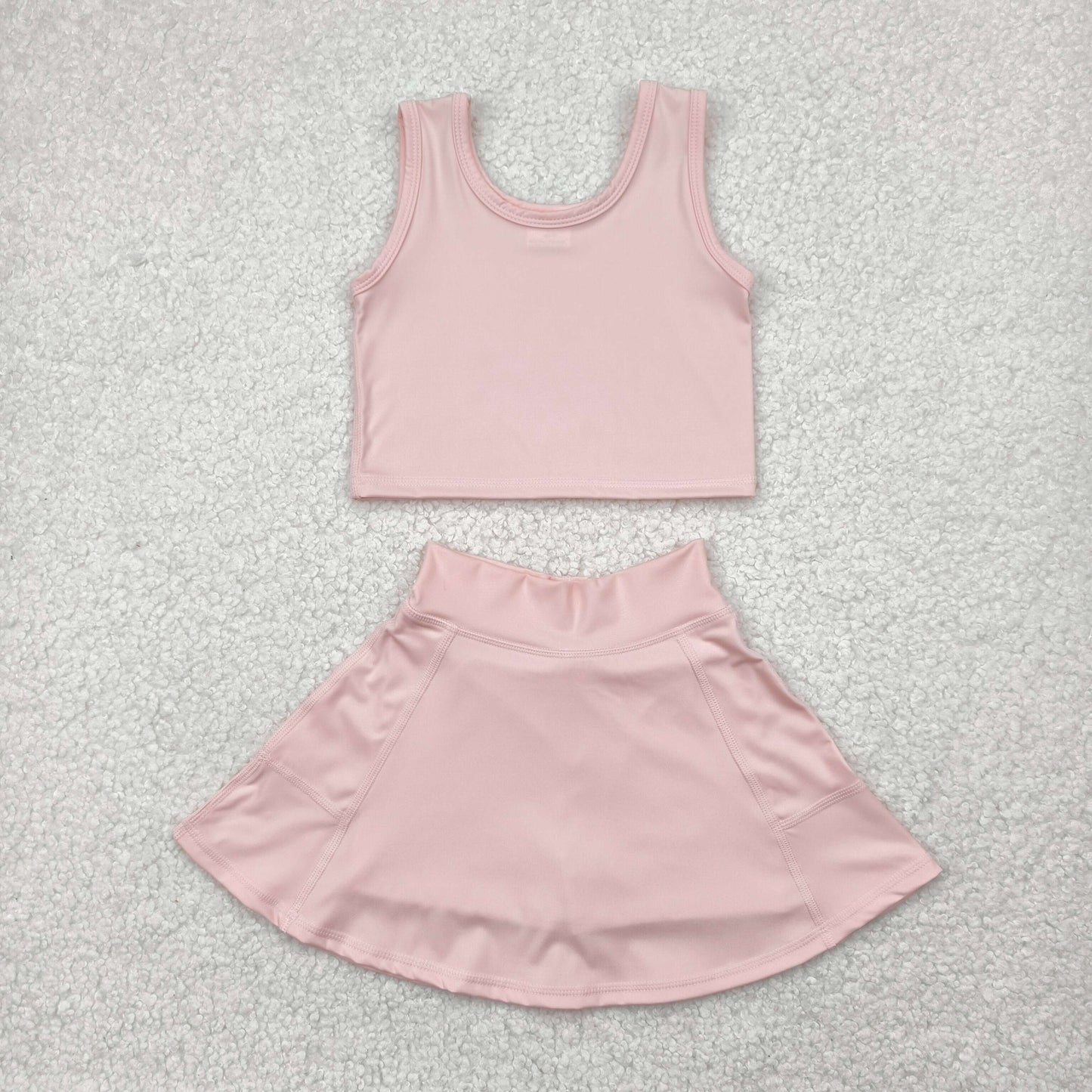 GSD1977 Light Pink Color Tank Top Skirts Shorts Girls Yoga Summer Yoga Clothes Set