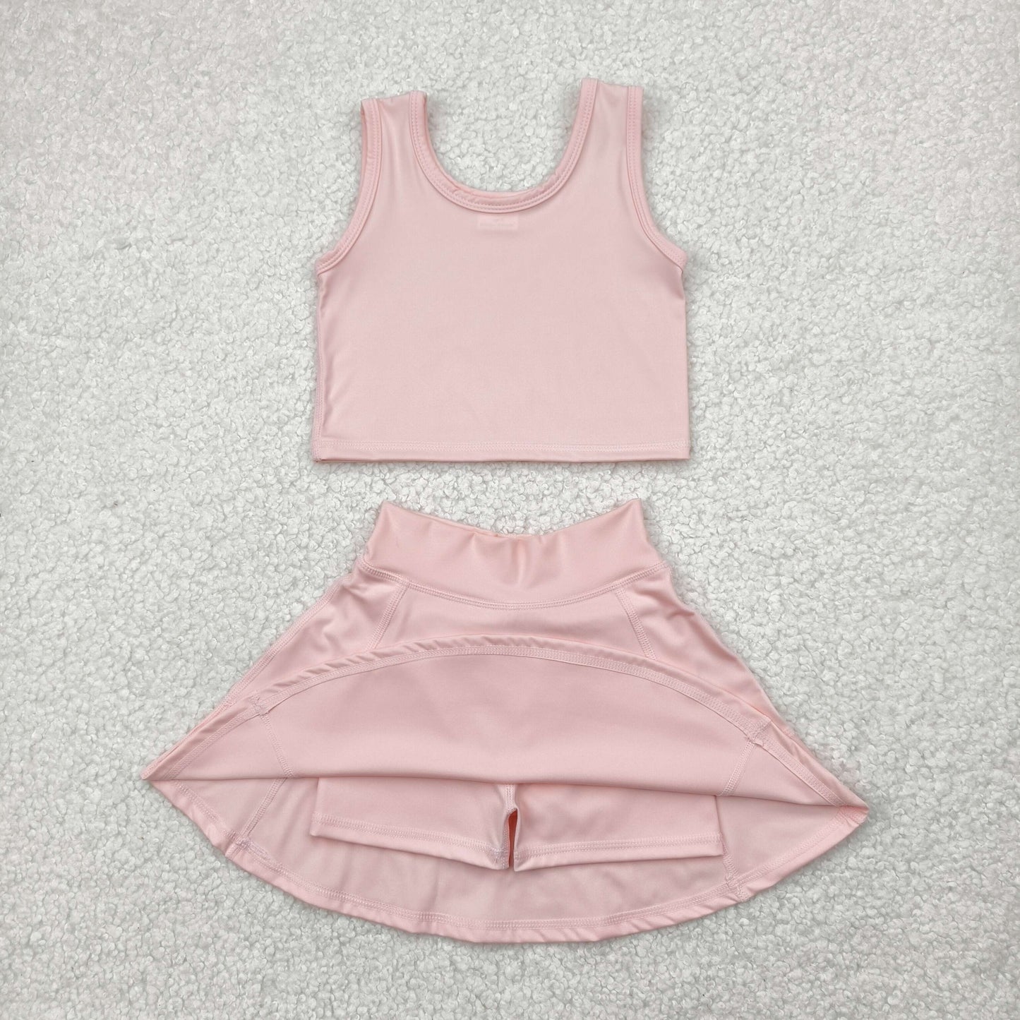 GSD1977 Light Pink Color Tank Top Skirts Shorts Girls Yoga Summer Yoga Clothes Set