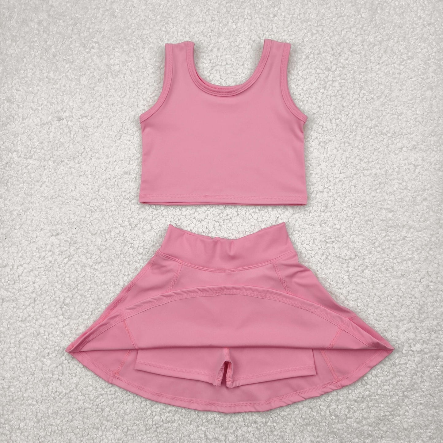 GSD1978 Pink Color Tank Top Skirts Shorts Girls Summer Yoga Clothes Set