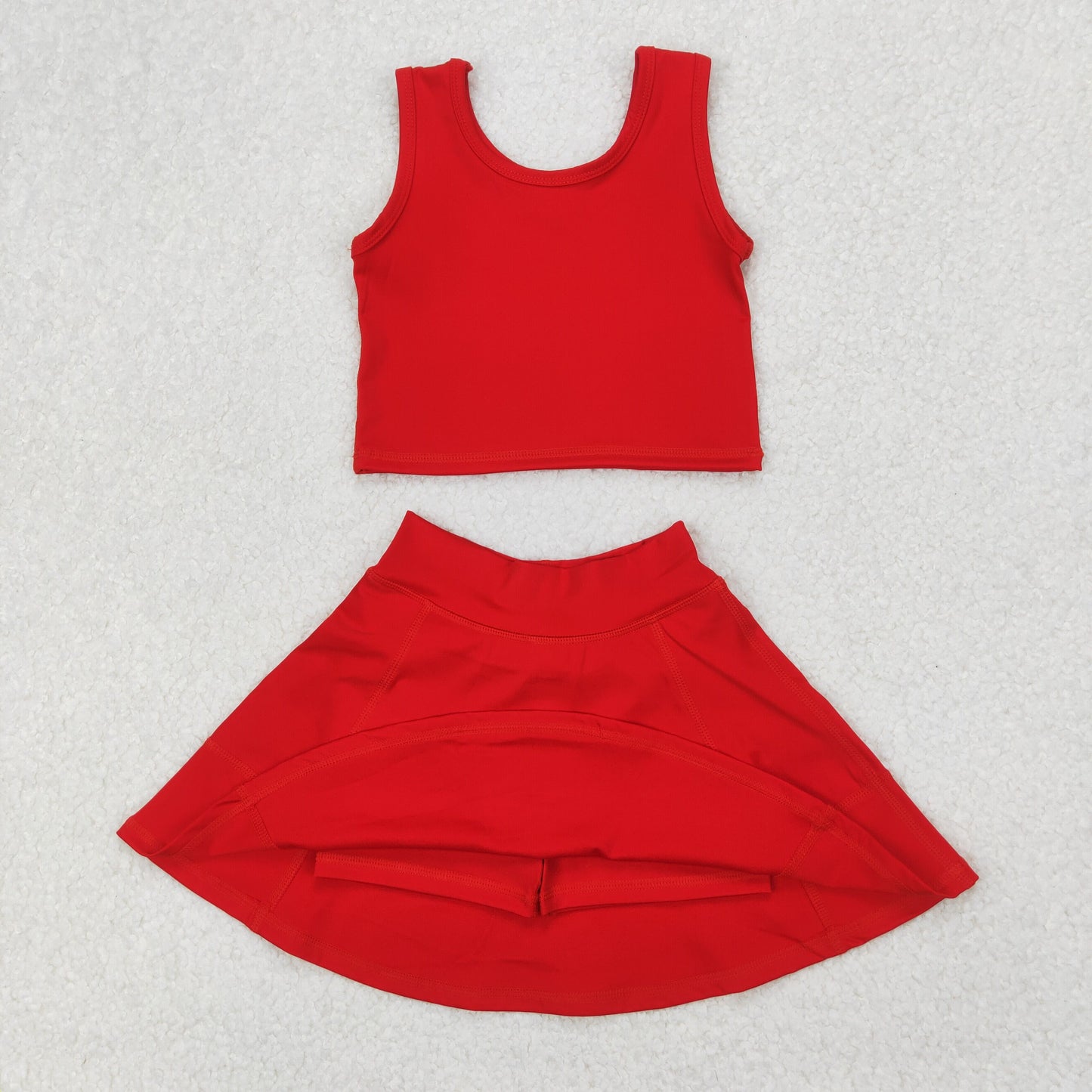 GSD1979 Red Color Tank Top Skirts Shorts Girls Summer Yoga Clothes Set