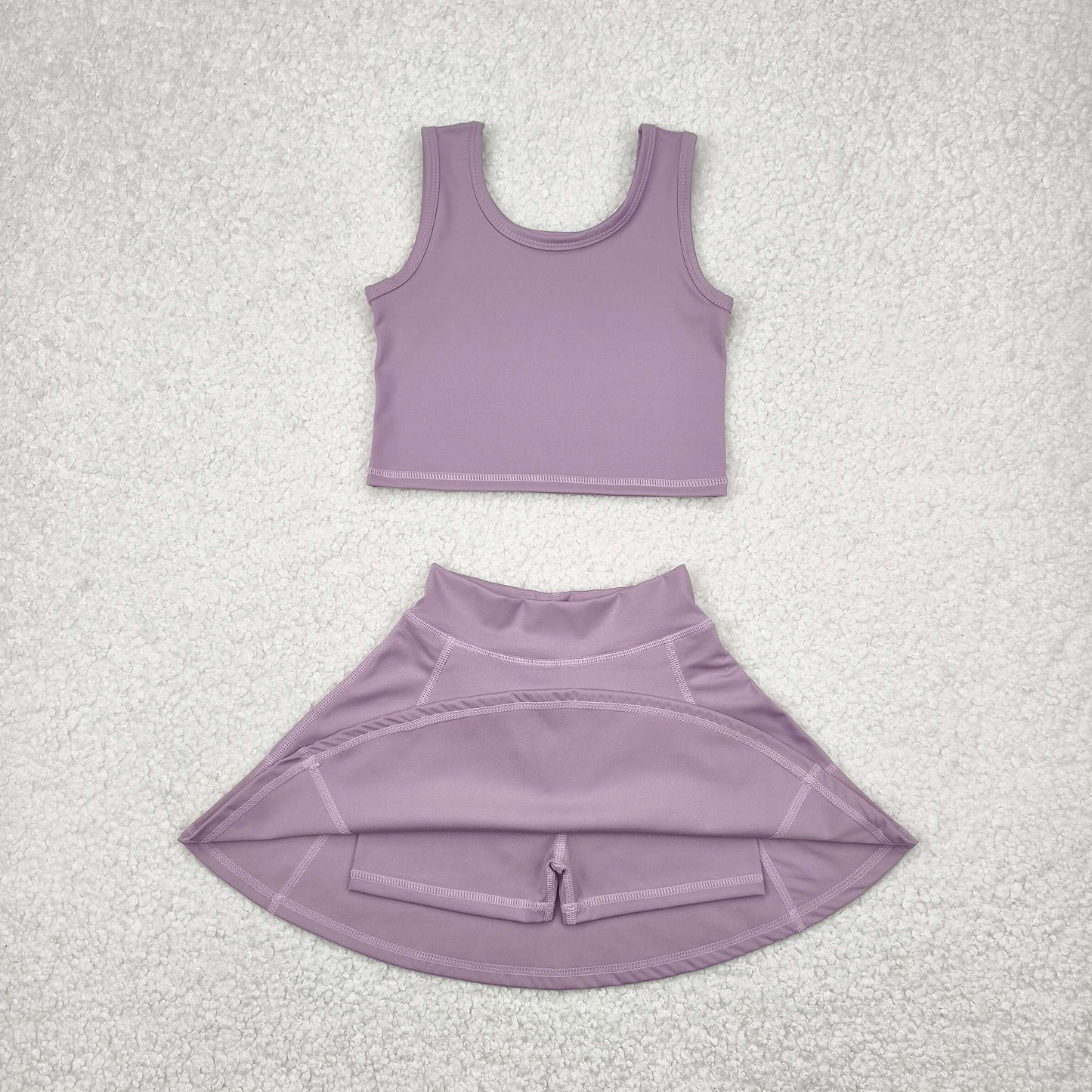 GSD1980 Purple Color Tank Top Skirts Shorts Girls Summer Yoga Clothes Set