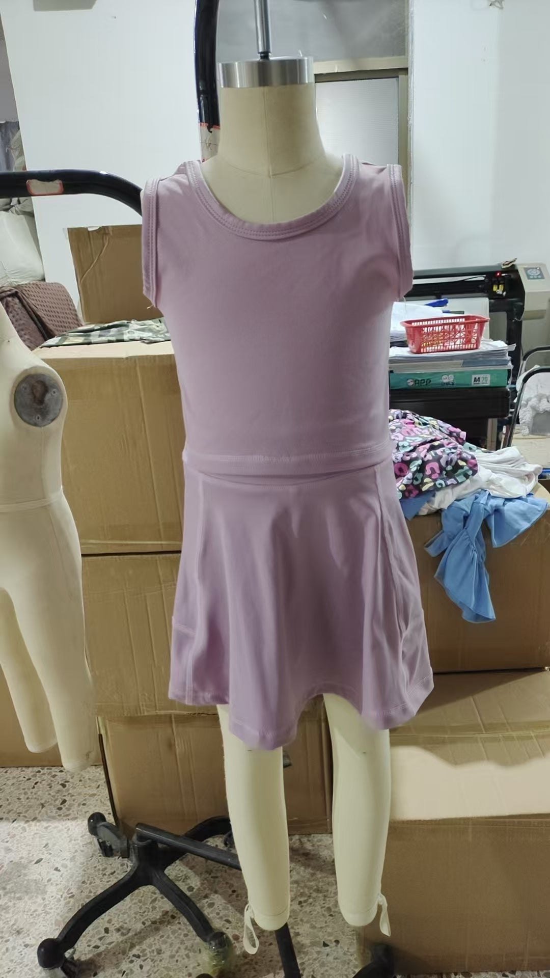 GSD1980 Purple Color Tank Top Skirts Shorts Girls Summer Yoga Clothes Set