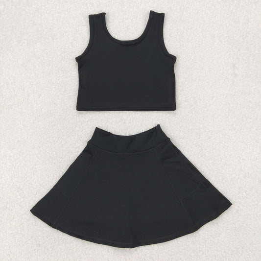 GSD1982 Black Color Tank Top Skirts Shorts Girls Summer Yoga Clothes Set