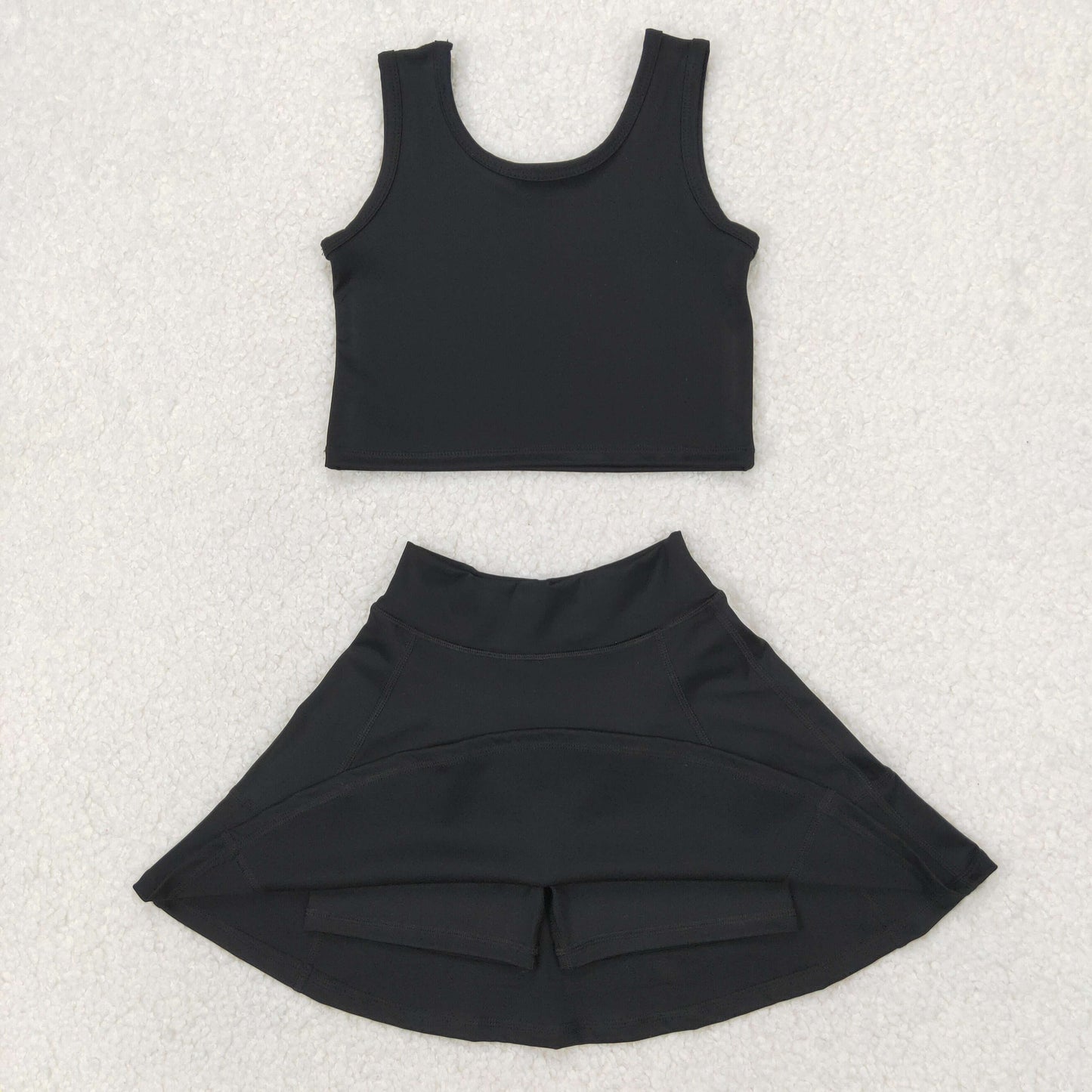 GSD1982 Black Color Tank Top Skirts Shorts Girls Summer Yoga Clothes Set