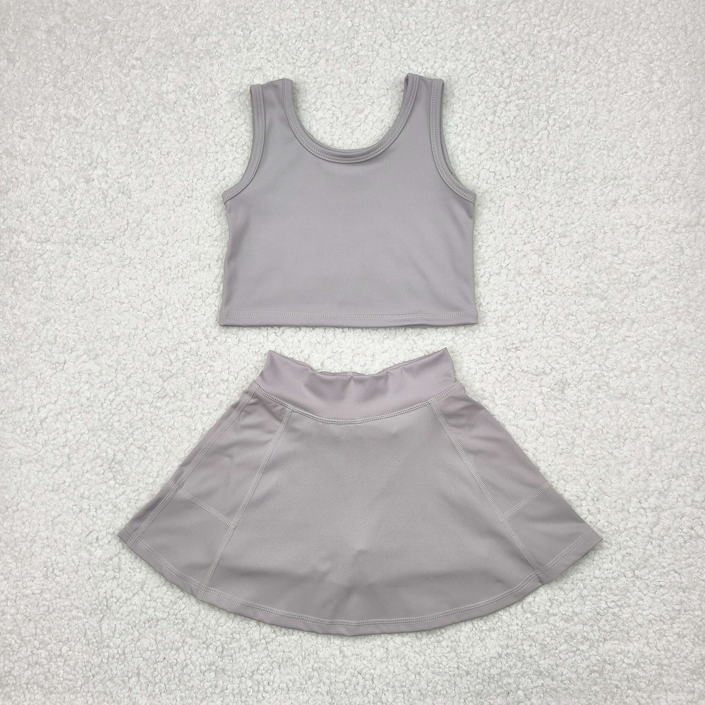 GSD1983 Grey Color Tank Top Skirts Shorts Girls Summer Yoga Clothes Set
