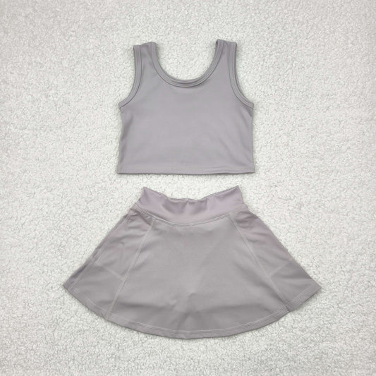 GSD1983 Grey Color Tank Top Skirts Shorts Girls Summer Yoga Clothes Set