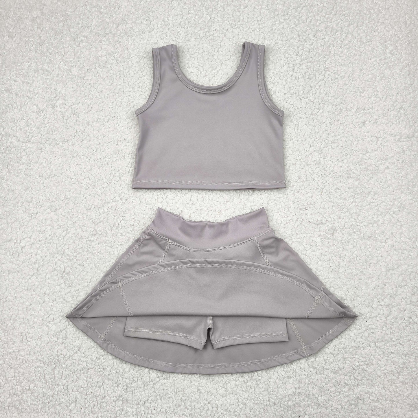 GSD1983 Grey Color Tank Top Skirts Shorts Girls Summer Yoga Clothes Set