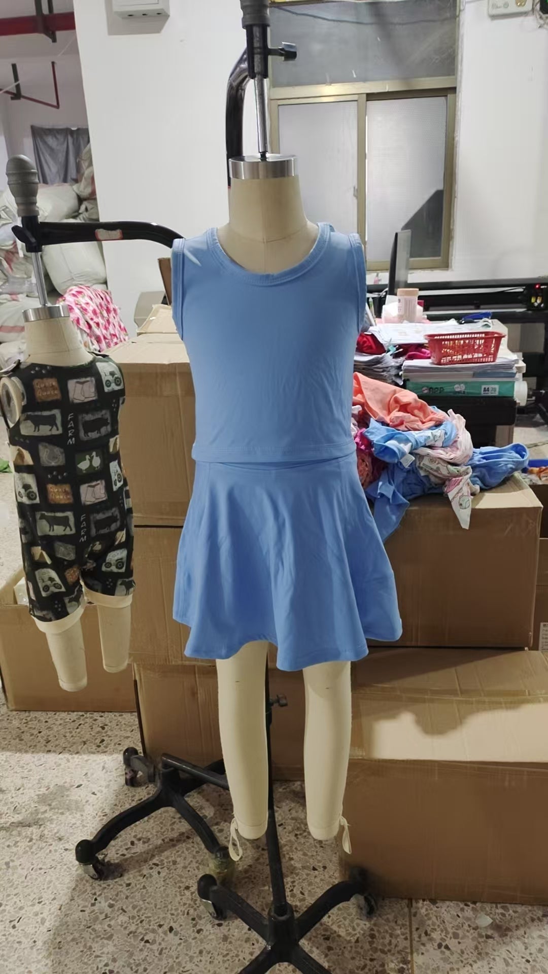 GSD1985 Blue Color Tank Top Skirts Shorts Girls Summer Yoga Clothes Set