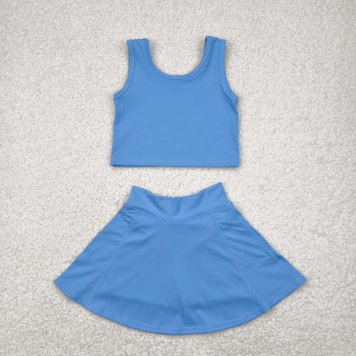 GSD1985 Blue Color Tank Top Skirts Shorts Girls Summer Yoga Clothes Set