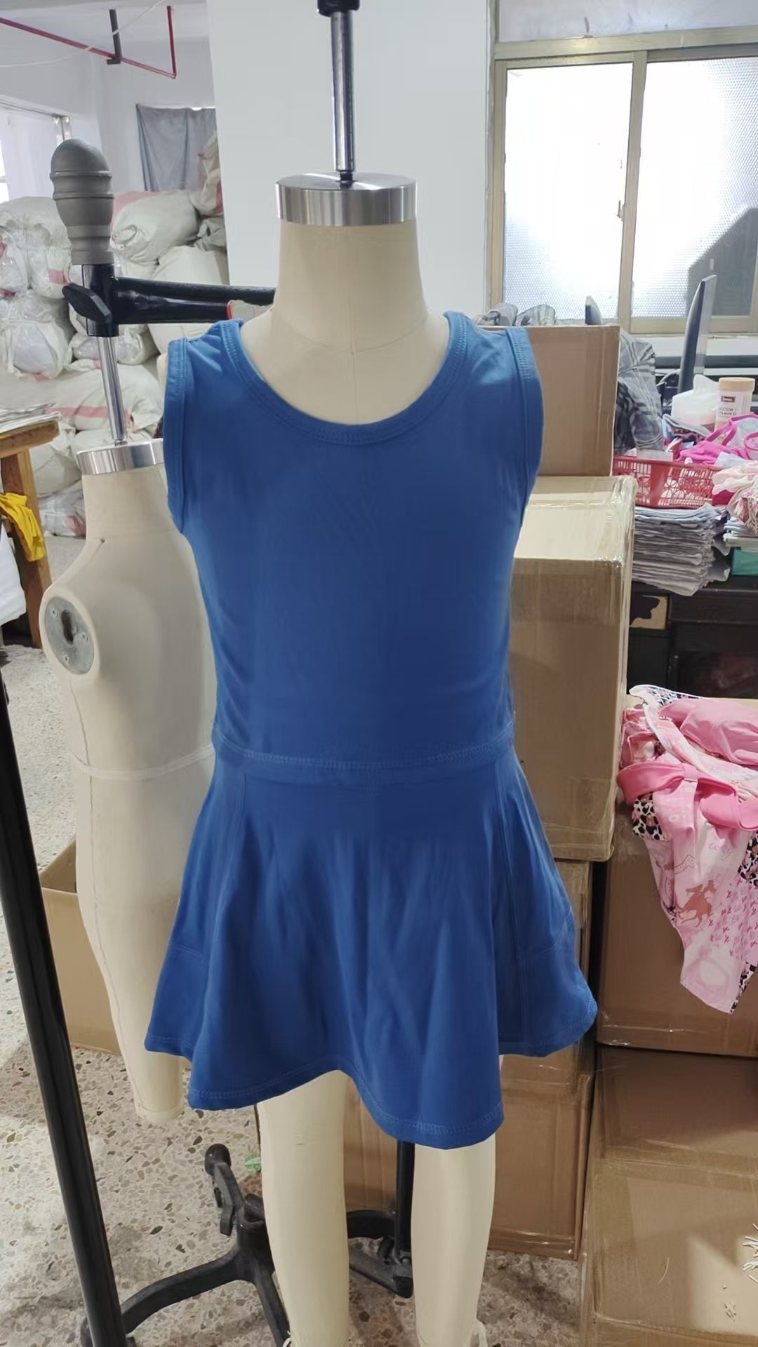 GSD1986 Dark Blue Color Tank Top Skirts Shorts Girls Summer Yoga Clothes Set