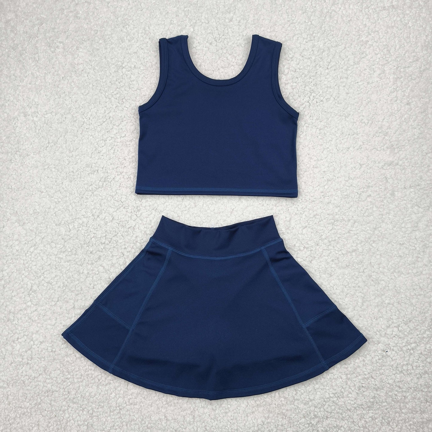 GSD1987 Navy Color Tank Top Skirts Shorts Girls Summer Yoga Clothes Set