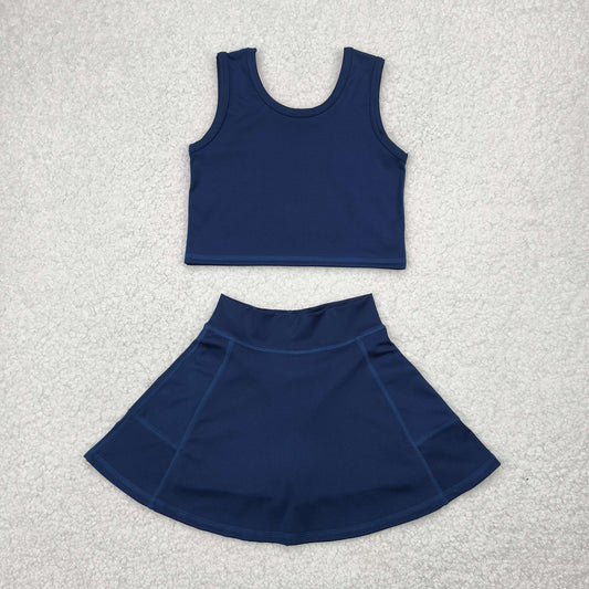 GSD1987 Navy Color Tank Top Skirts Shorts Girls Summer Yoga Clothes Set