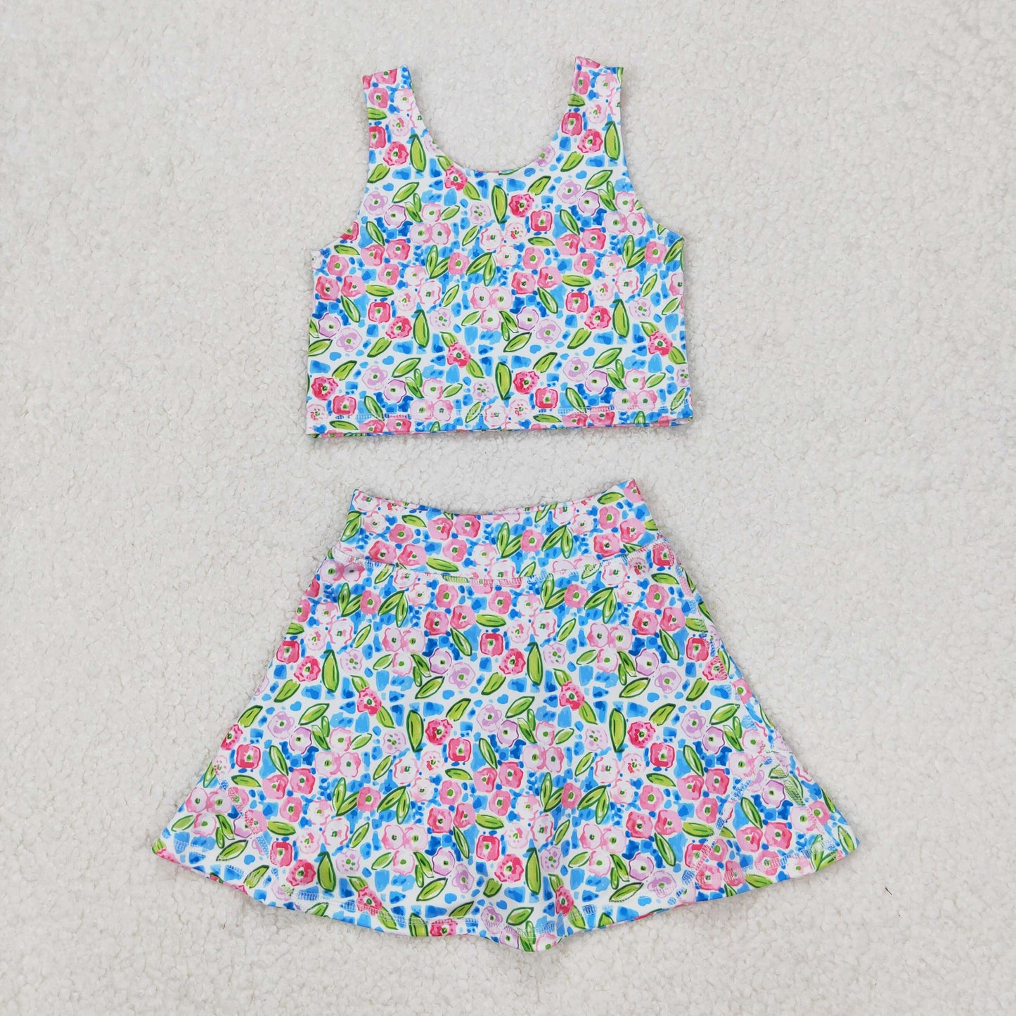 Flowers Print Girls Summer Shorts Yoga Dress & Outfits Sisters Sports Wear