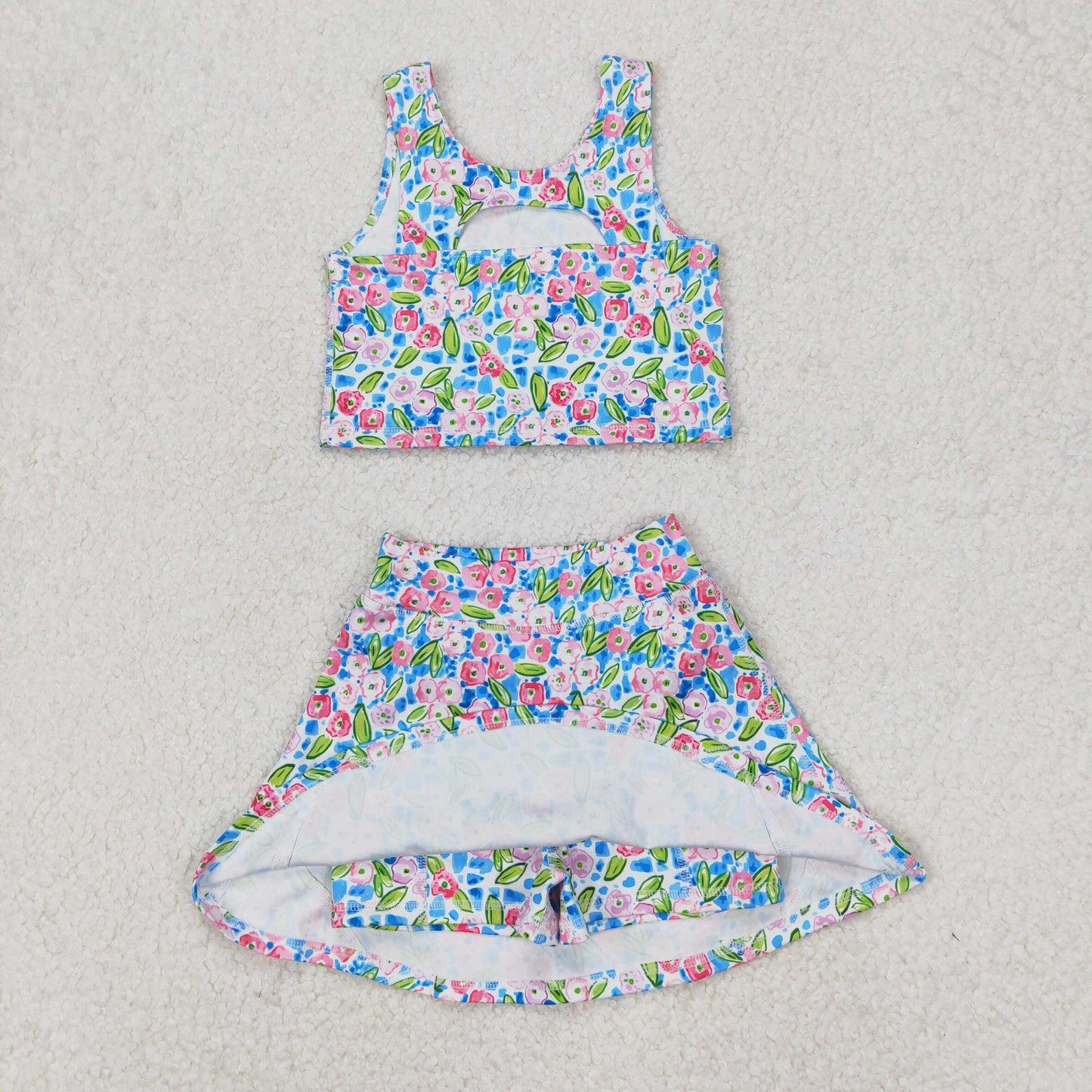 Flowers Print Girls Summer Shorts Yoga Dress & Outfits Sisters Sports Wear