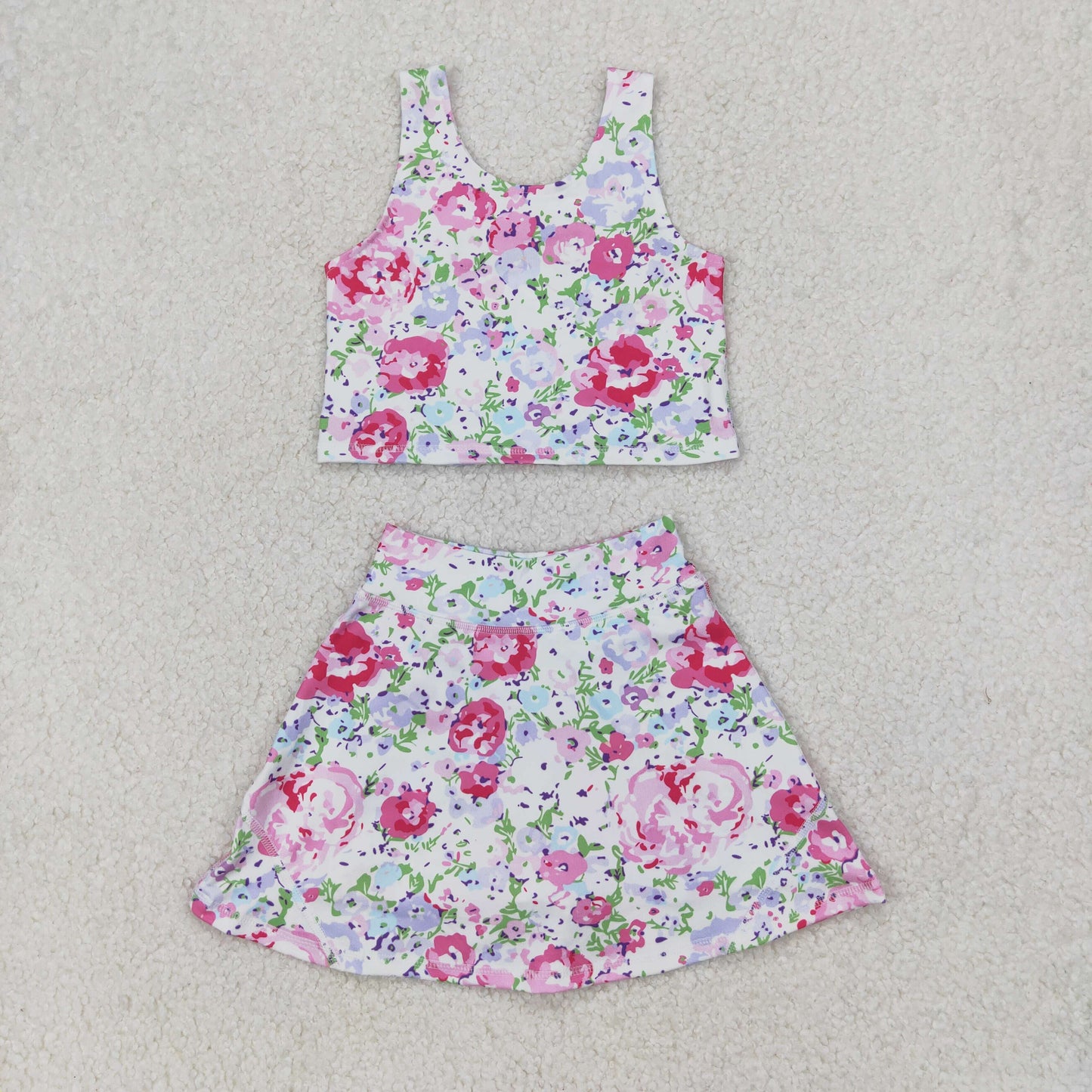 Flowers Print Girls Summer Shorts Yoga Dress & Outfits Sisters Sports Wear