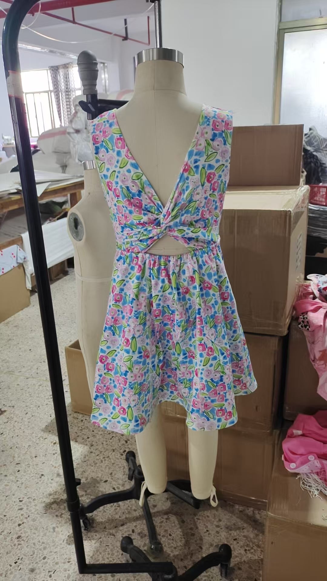 GSD1990 Blue Flowers Print Girls Summer Shorts Knee Length Yoga Dress