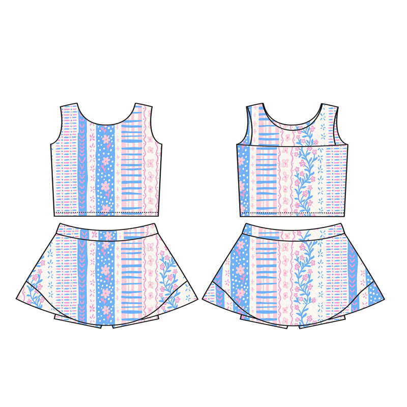 (Pre-order)GSD1995 Flowers Vest Top Shorts Skirts Girls Summer Yoga Clothes Set