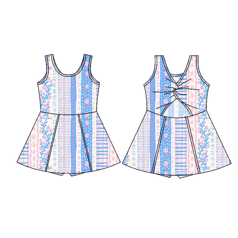 (Pre-order)GSD1996 Flowers Print Girls Summer Shorts Knee Length Yoga Dress