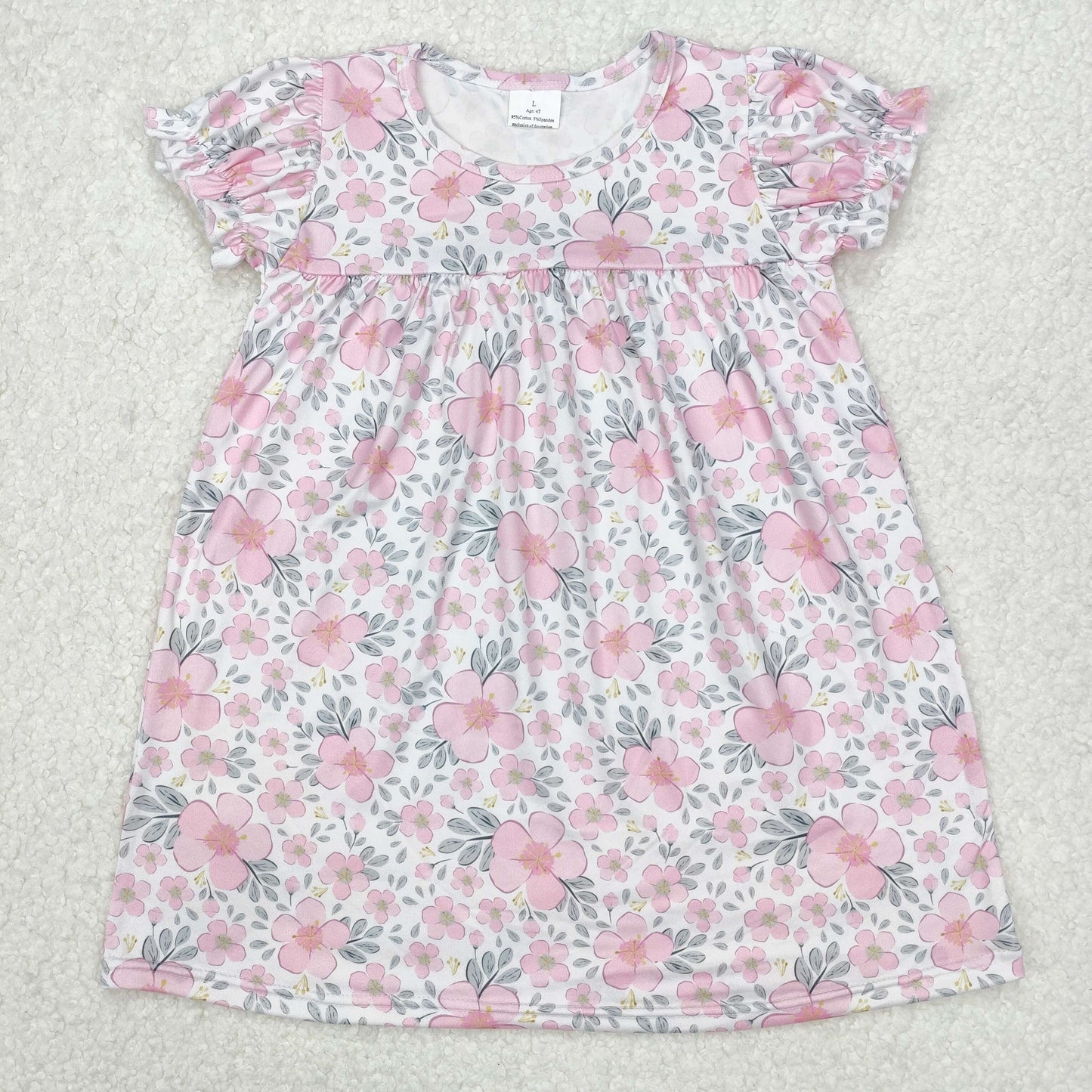 GSD2026 Pink Flowers Print Girls Summer Knee Length Dress