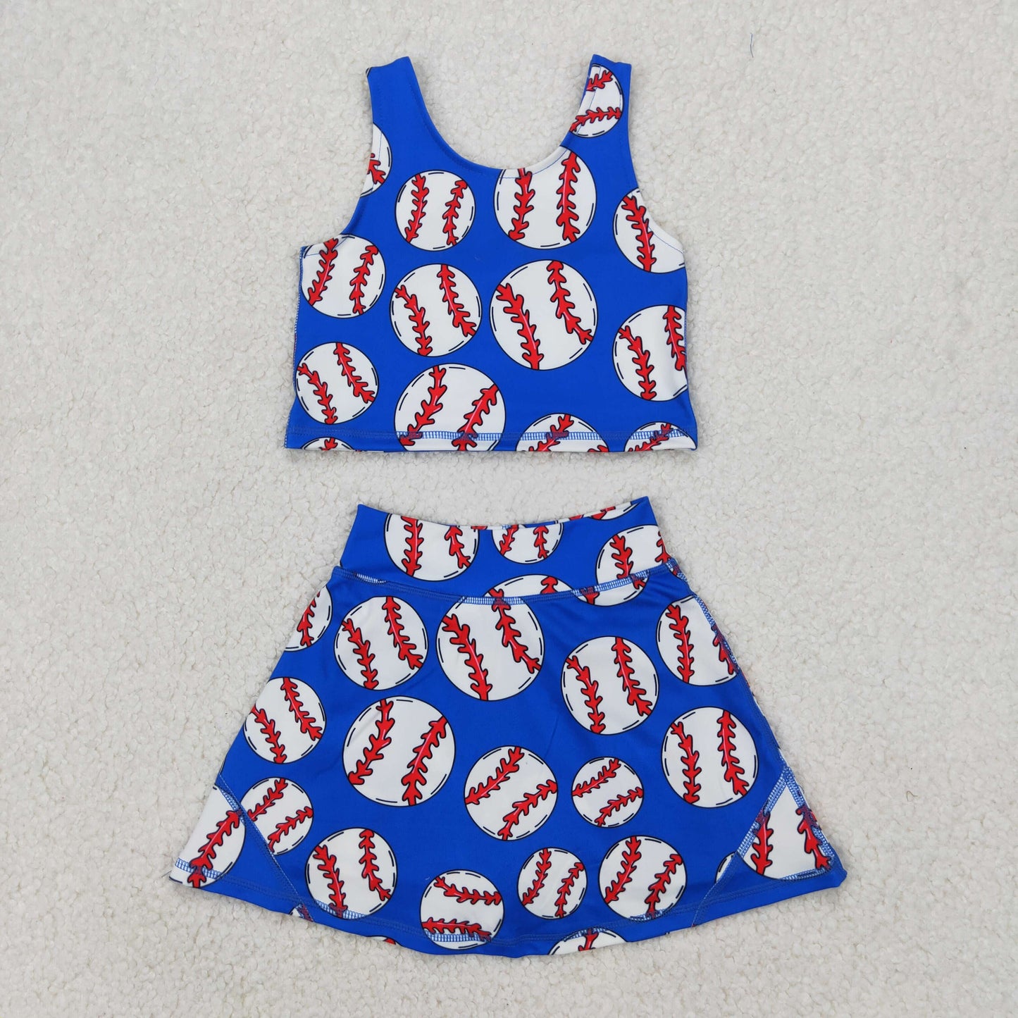 GSD2040 Baseball Blue Tank Top Shorts Skirts Girls Summer Yoga Clothes Set