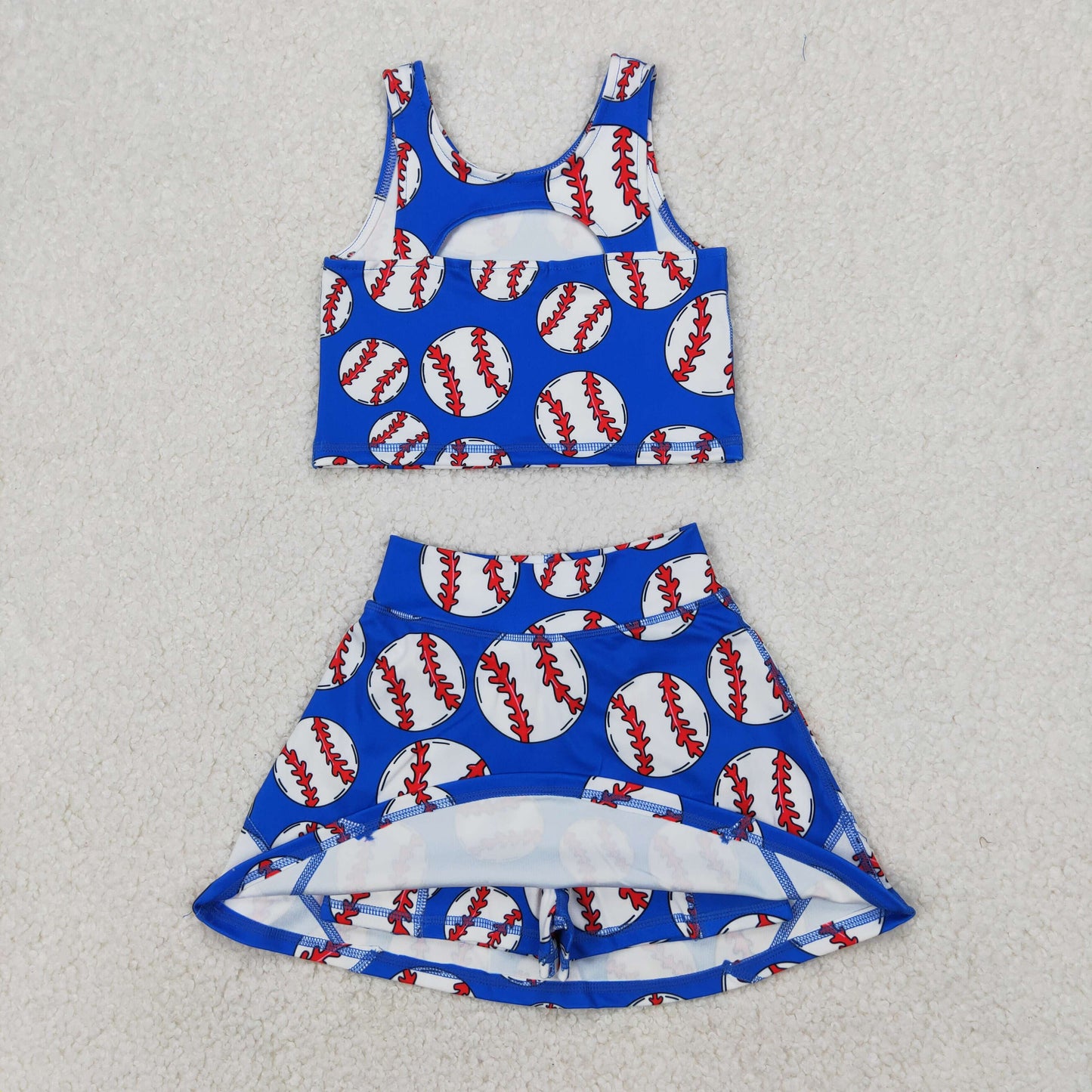 GSD2040 Baseball Blue Tank Top Shorts Skirts Girls Summer Yoga Clothes Set