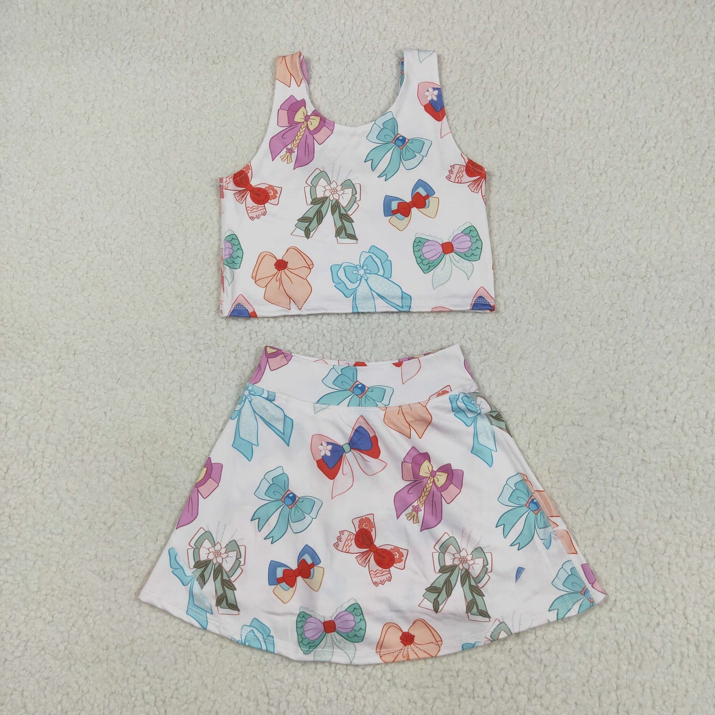GSD2046 Cartoon Princess Bows Tank Top Shorts Skirts Girls Summer Yoga Clothes Set