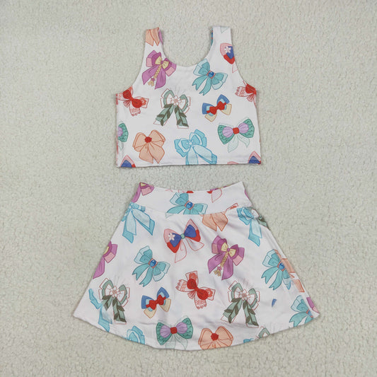 GSD2046 Cartoon Princess Bows Tank Top Shorts Skirts Girls Summer Yoga Clothes Set