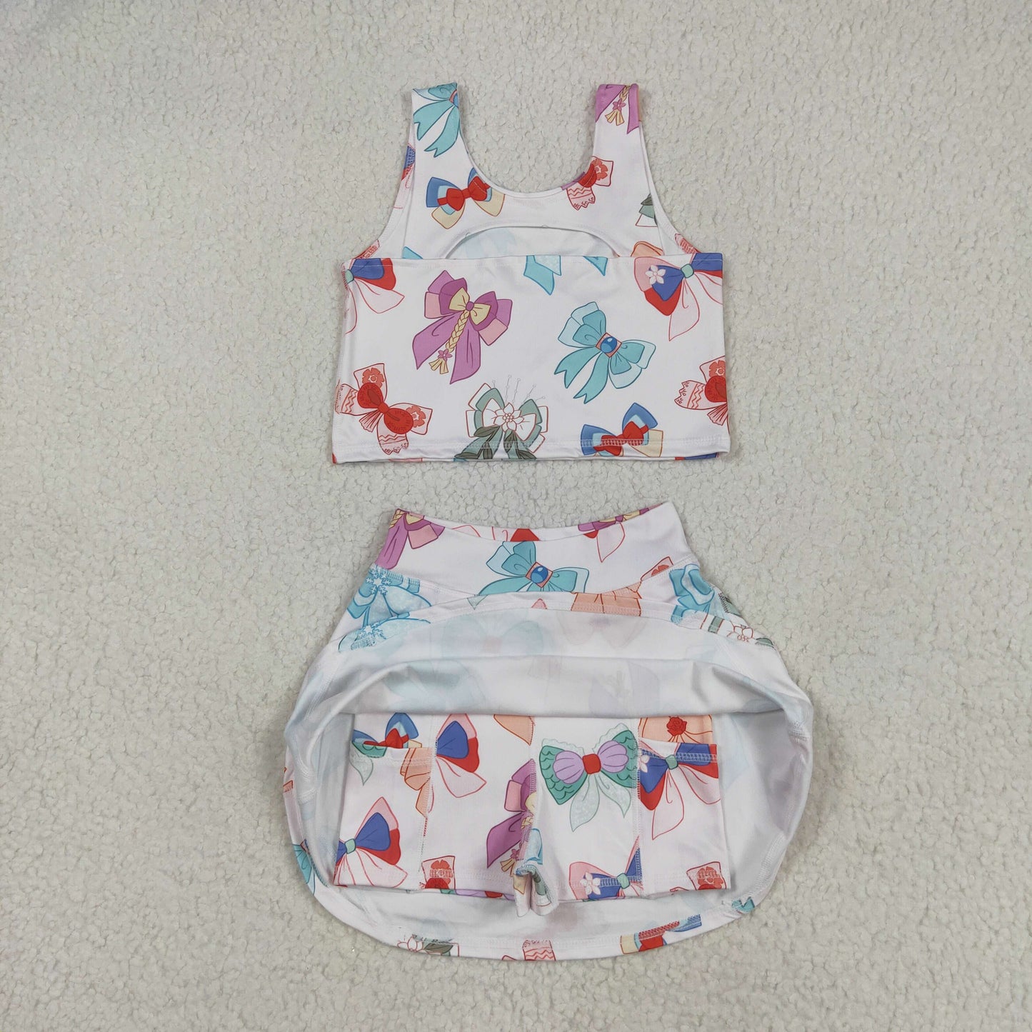 GSD2046 Cartoon Princess Bows Tank Top Shorts Skirts Girls Summer Yoga Clothes Set