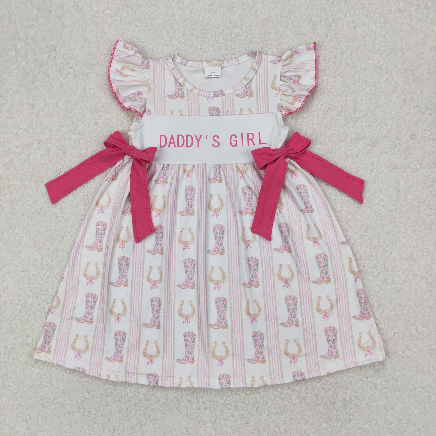 GSD2053 Daddy's Girl Boots Print Girls Summer Western Knee Length Dress