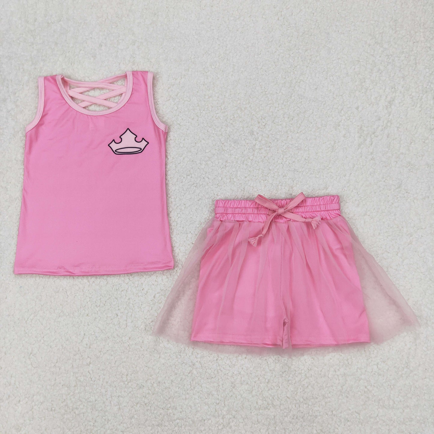 Cartoon Princess Tank Top Skirts Shotrs Girls Summer Clothes Set Sisters Wear