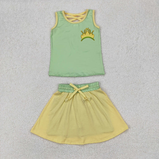 GSD2071 Cartoon Princess Green Tank Top Shorts Skirts Girls Summer Clothes Set