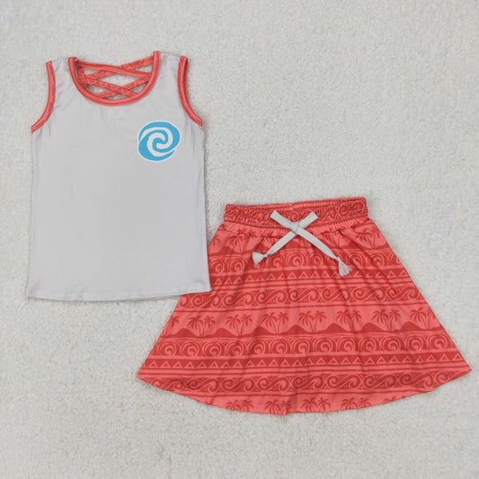 GSD2073 Cartoon Princess Moann* Tank Top Skirts Shorts Girls Summer Clothes Set