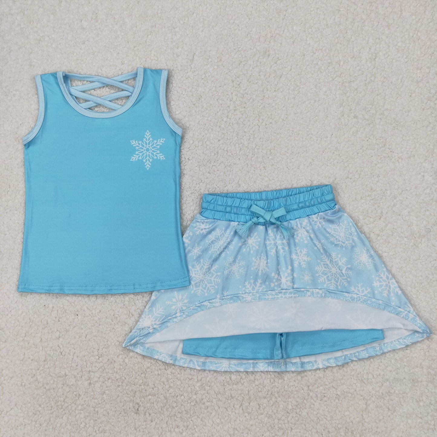 Cartoon Princess Tank Top Skirts Shotrs Girls Summer Clothes Set Sisters Wear