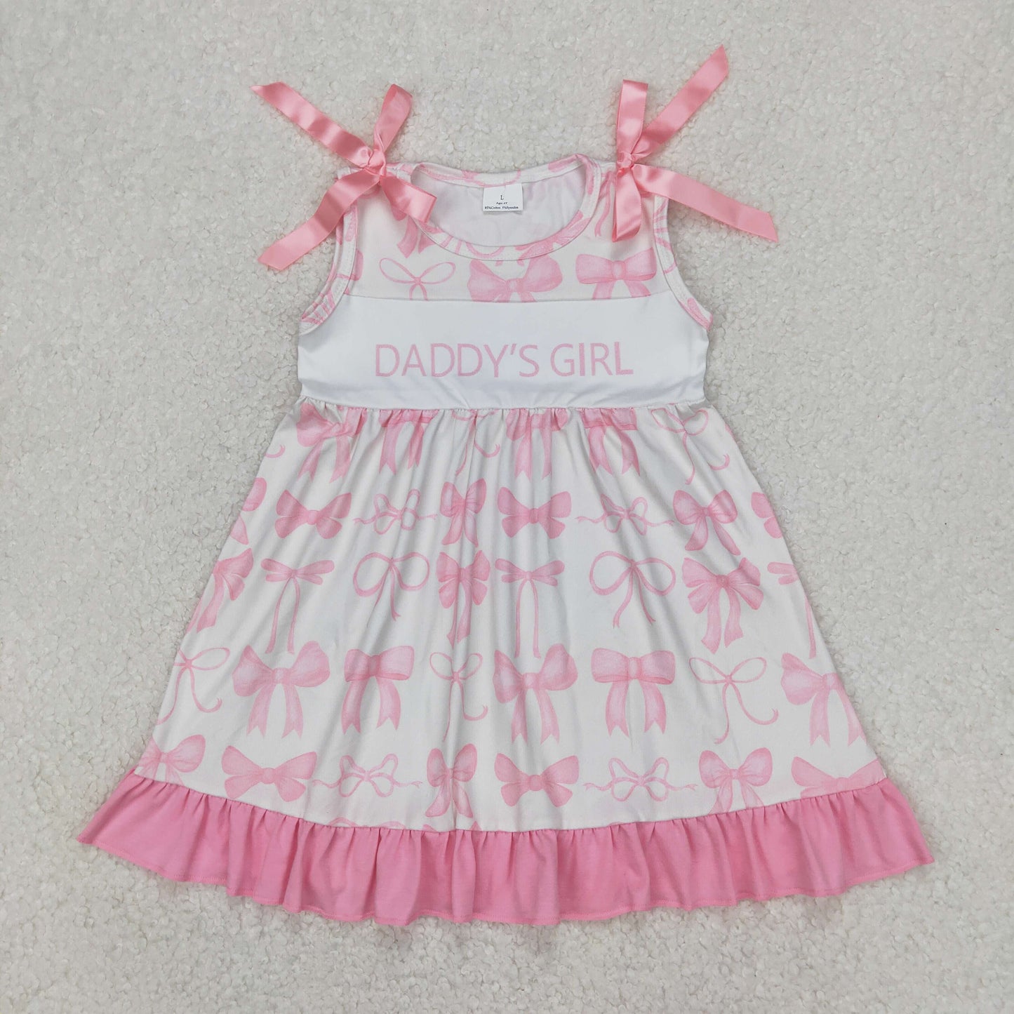 GSD2080 DADDY'S GIRLS Pink Bows Print Girls Summer Knee Length Dress