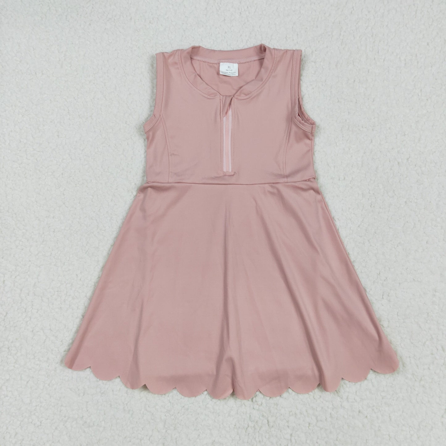 GSD2086 Pink Color Zipper Sleeveless Top Girls Summer Knee Length Yoga Dress
