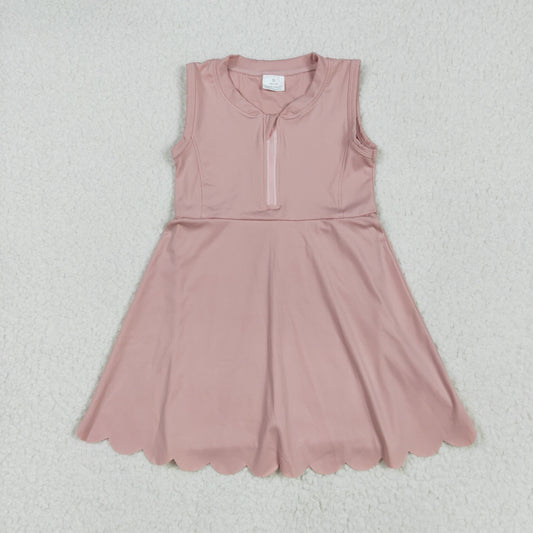 GSD2086 Pink Color Zipper Sleeveless Top Girls Summer Knee Length Yoga Dress