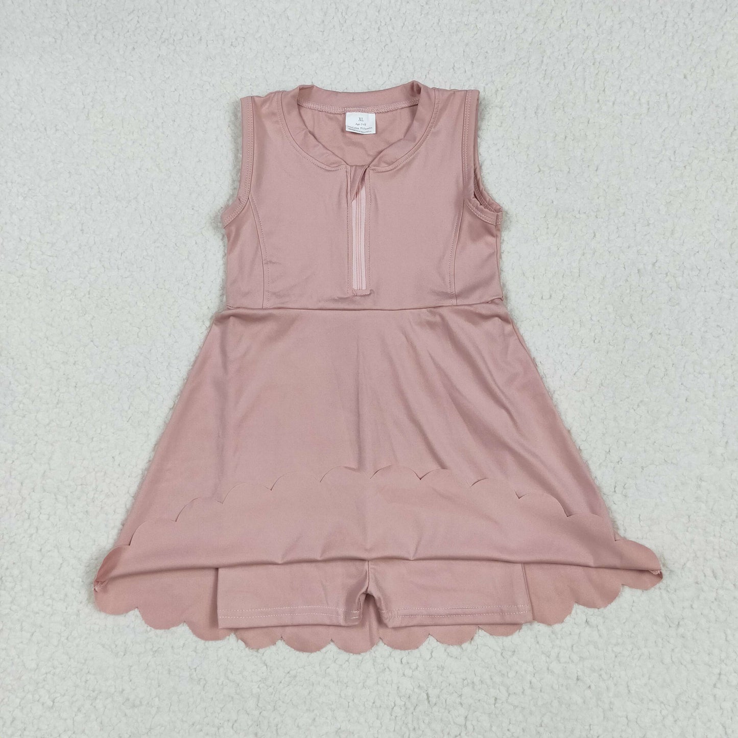 GSD2086 Pink Color Zipper Sleeveless Top Girls Summer Knee Length Yoga Dress