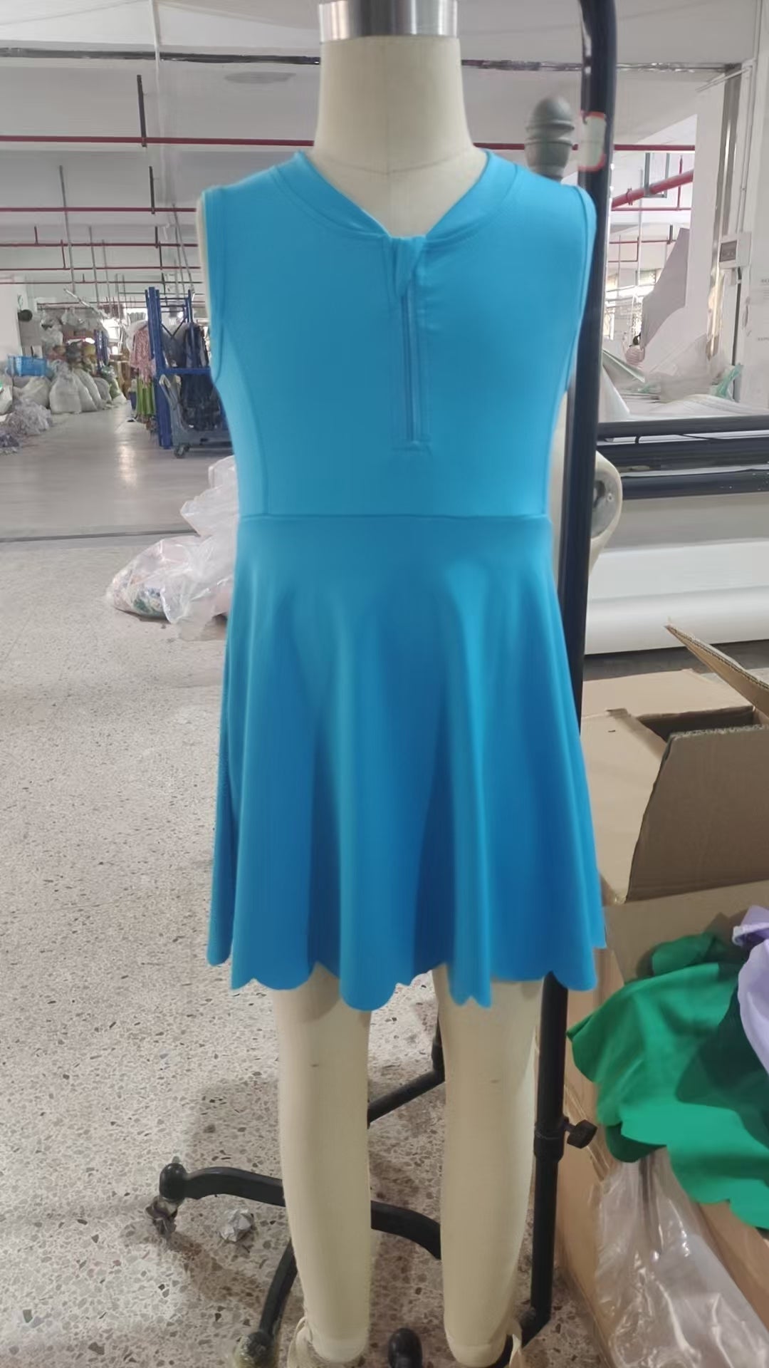 GSD2090 Blue Color Zipper Sleeveless Top Girls Summer Knee Length Yoga Dress