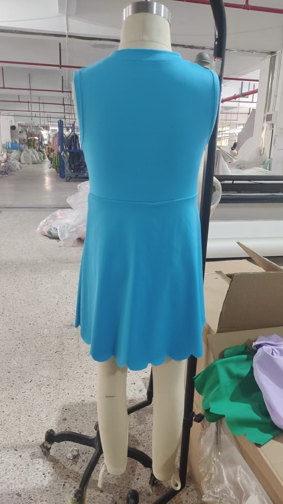 GSD2090 Blue Color Zipper Sleeveless Top Girls Summer Knee Length Yoga Dress