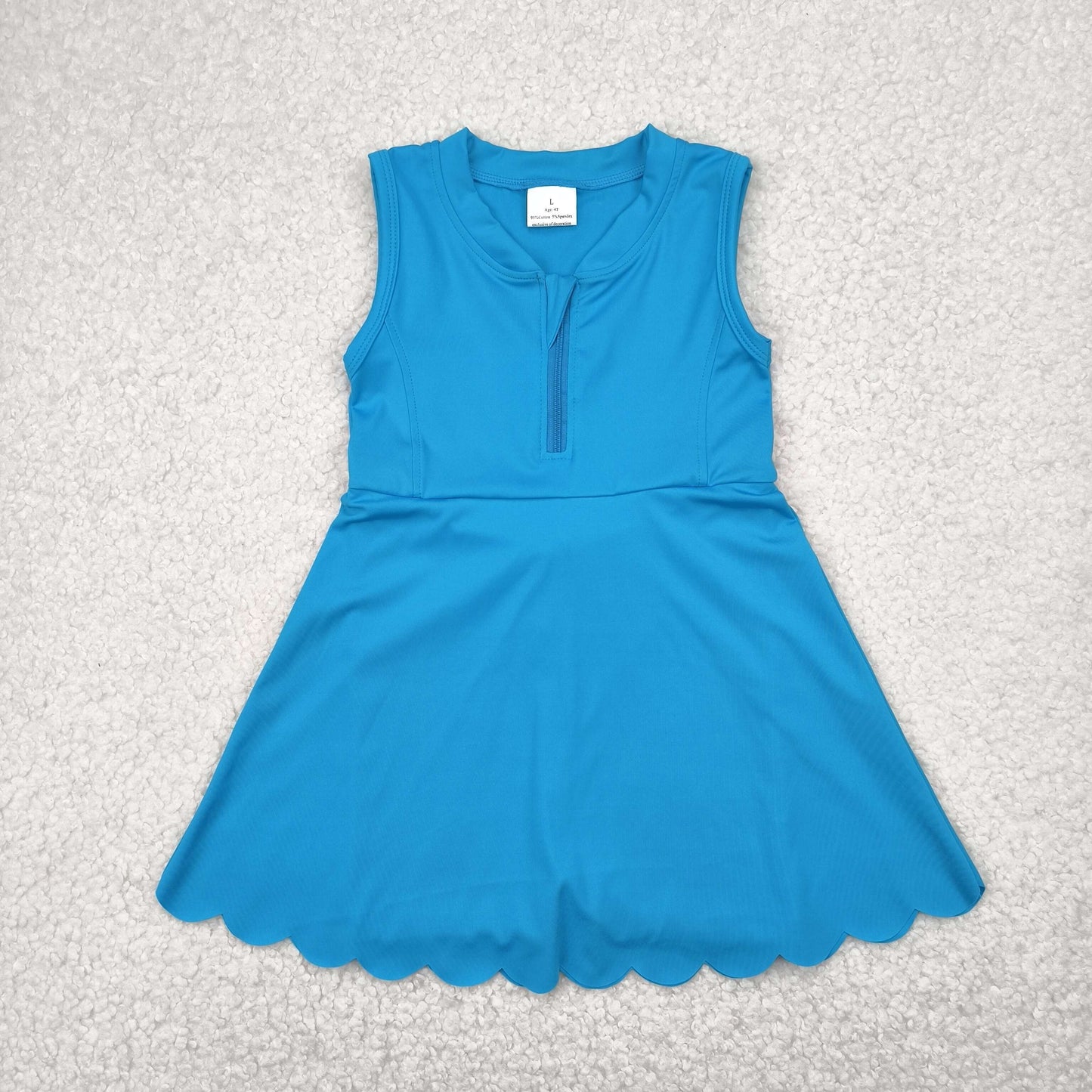 GSD2090 Blue Color Zipper Sleeveless Top Girls Summer Knee Length Yoga Dress