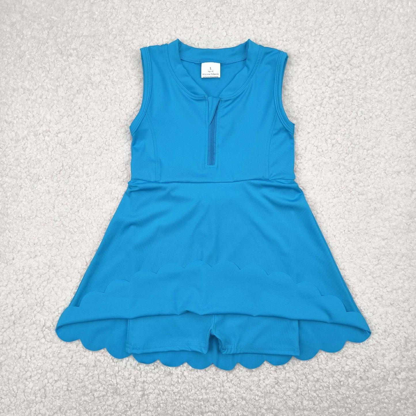 GSD2090 Blue Color Zipper Sleeveless Top Girls Summer Knee Length Yoga Dress
