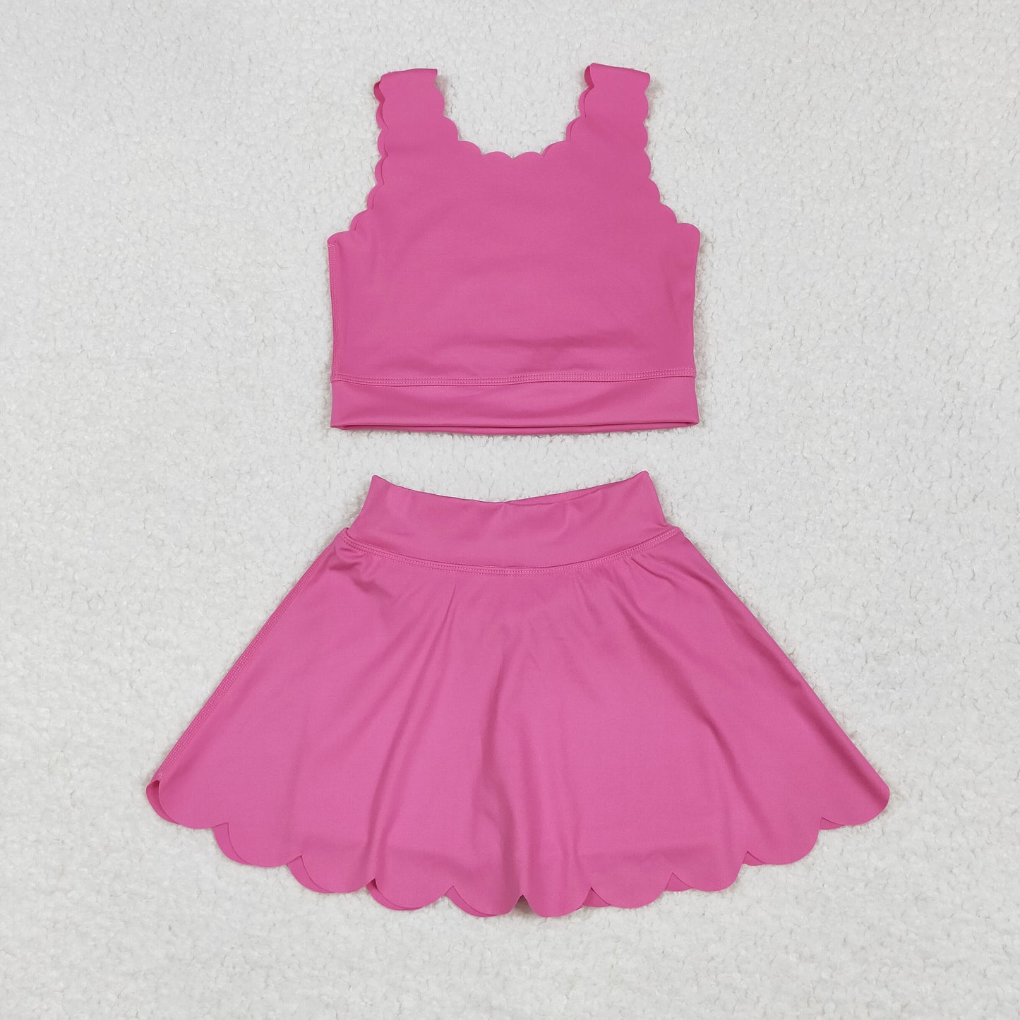 GSD2092 Pink Color Sleeveless Crop Top Skirts Shorts Girls Summer Yoga Clothes Set