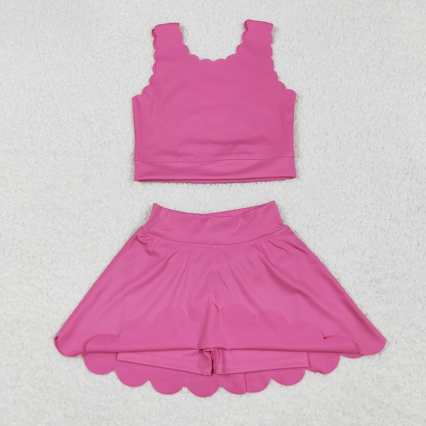 GSD2092 Pink Color Sleeveless Crop Top Skirts Shorts Girls Summer Yoga Clothes Set