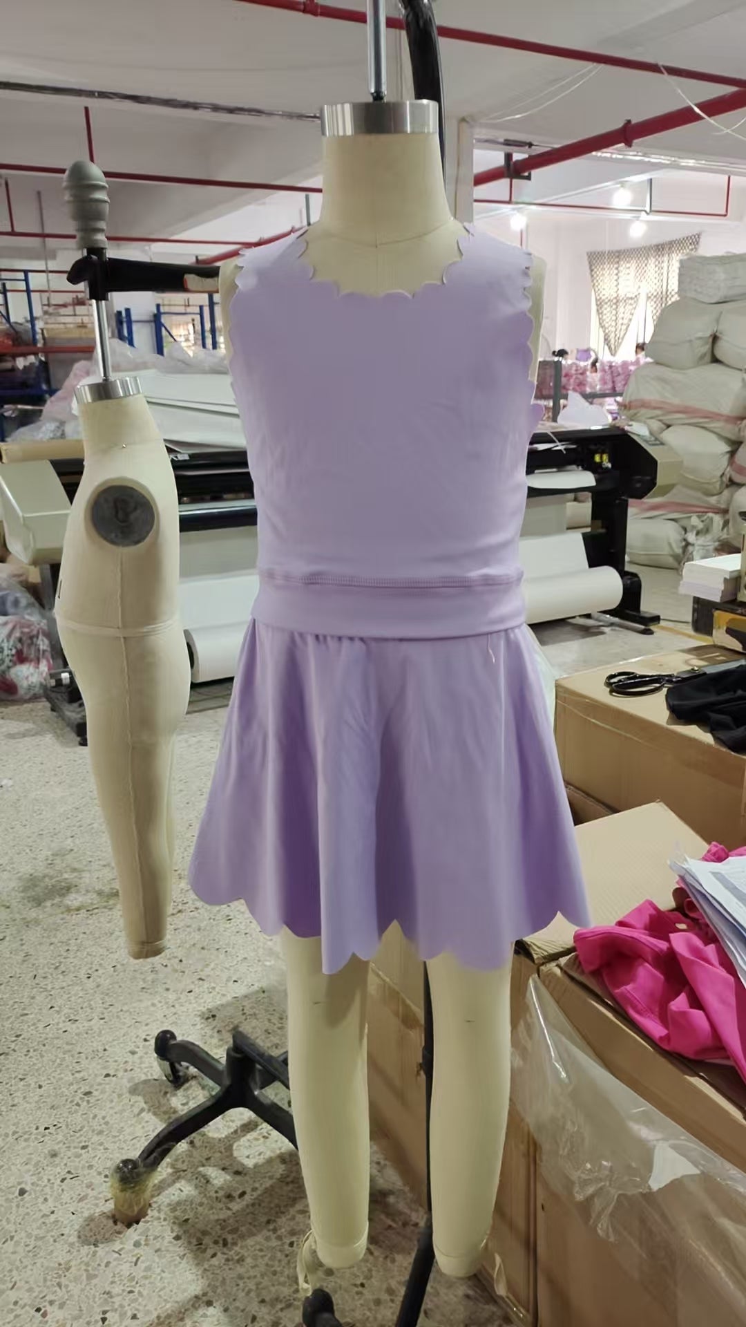 GSD2095 Purple Color Sleeveless Crop Top Skirts Shorts Girls Summer Yoga Clothes Set