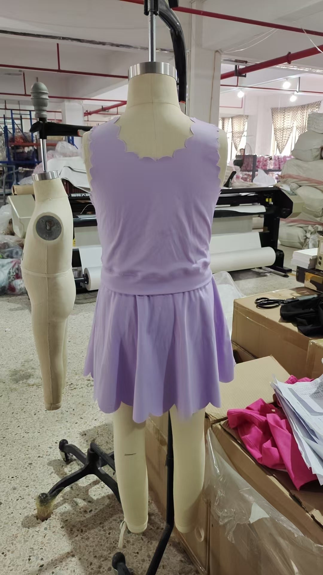GSD2095 Purple Color Sleeveless Crop Top Skirts Shorts Girls Summer Yoga Clothes Set