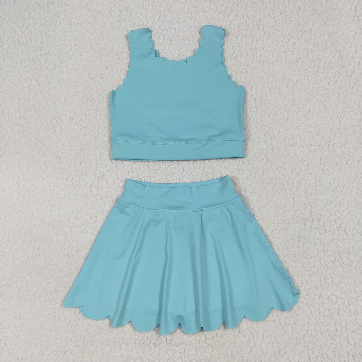 GSD2096 Blue Color Sleeveless Crop Top Skirts Girls Summer Yoga Clothes Set