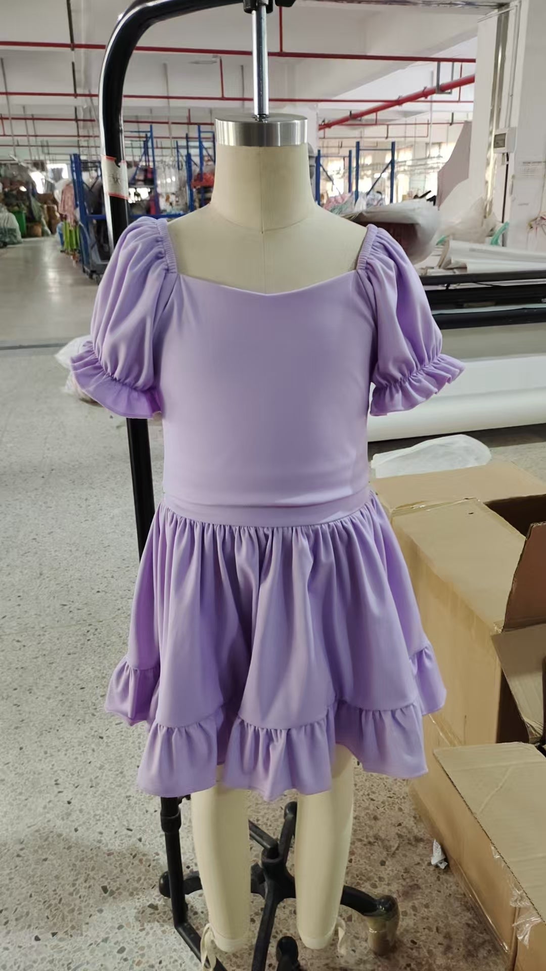 GSD2099 Purple Color Crop Top Ruffle Skirts Shorts Girls Summer Yoga Clothes Set