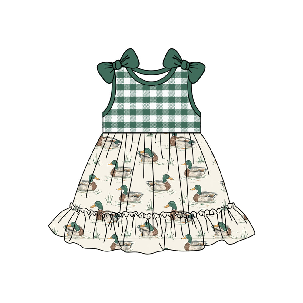 (Pre-order)GSD2108 Duck Print Girls Summer Knee Length Dress