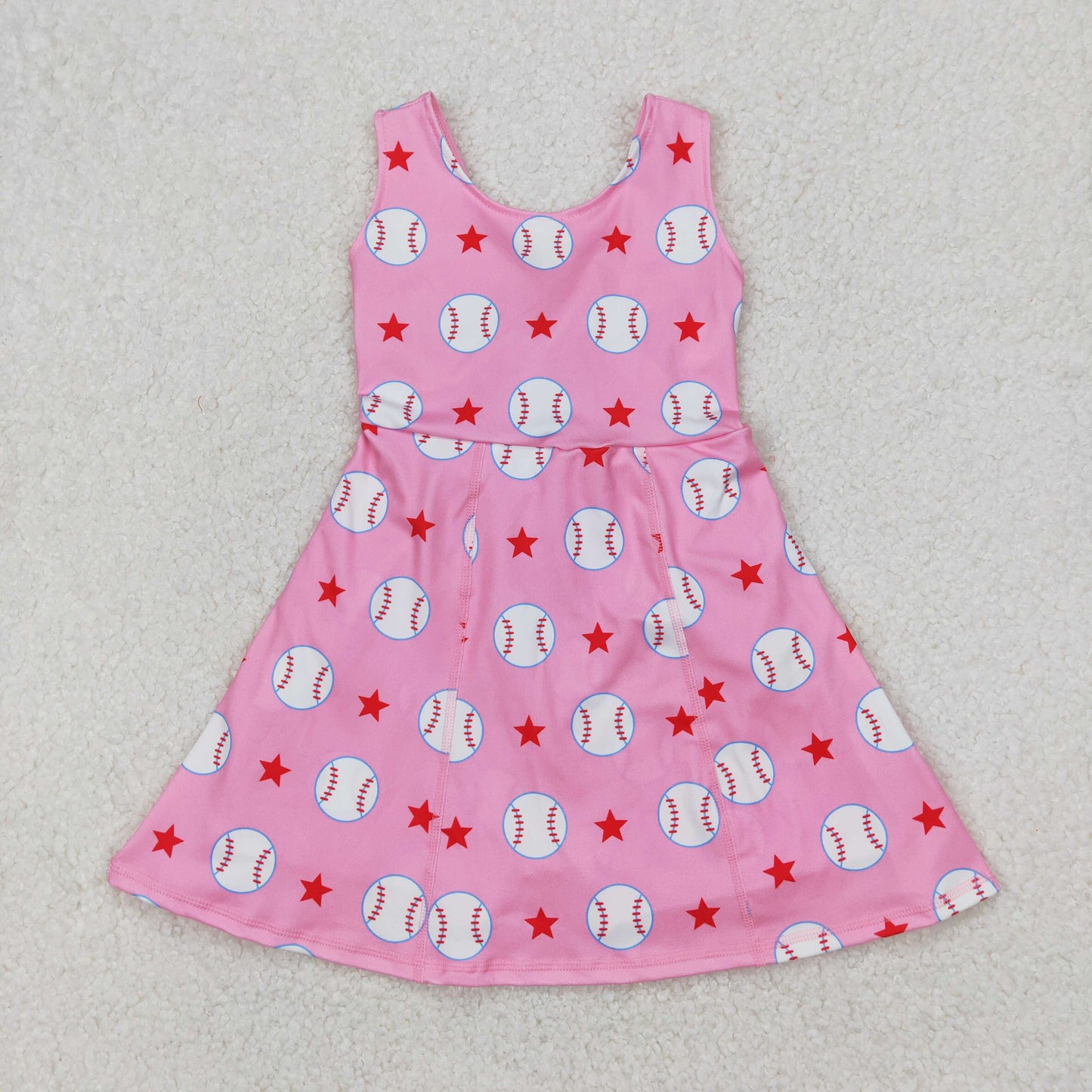 GSD2135 Baseball Pink Print Girls Summer Yoga Knee Length Shorts Dress