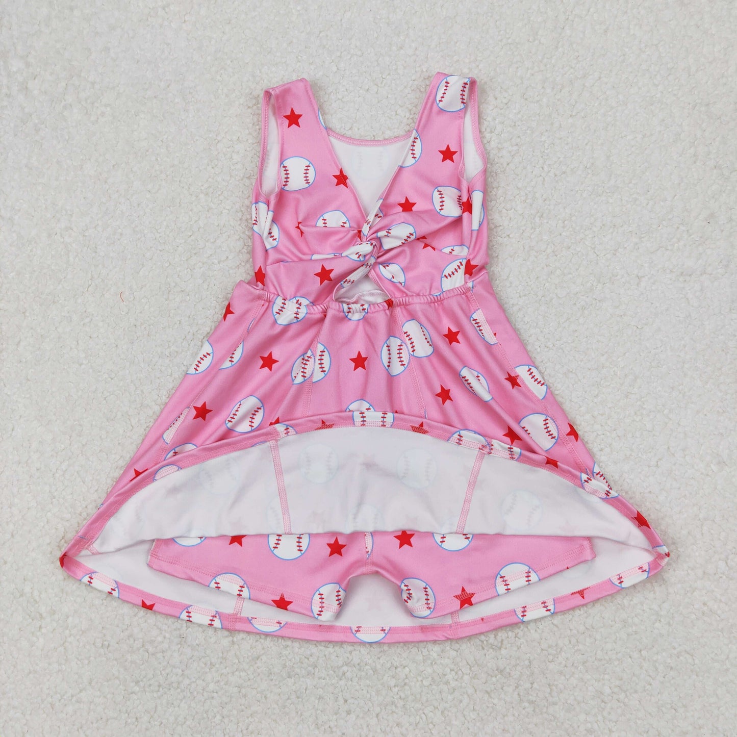 GSD2135 Baseball Pink Print Girls Summer Yoga Knee Length Shorts Dress